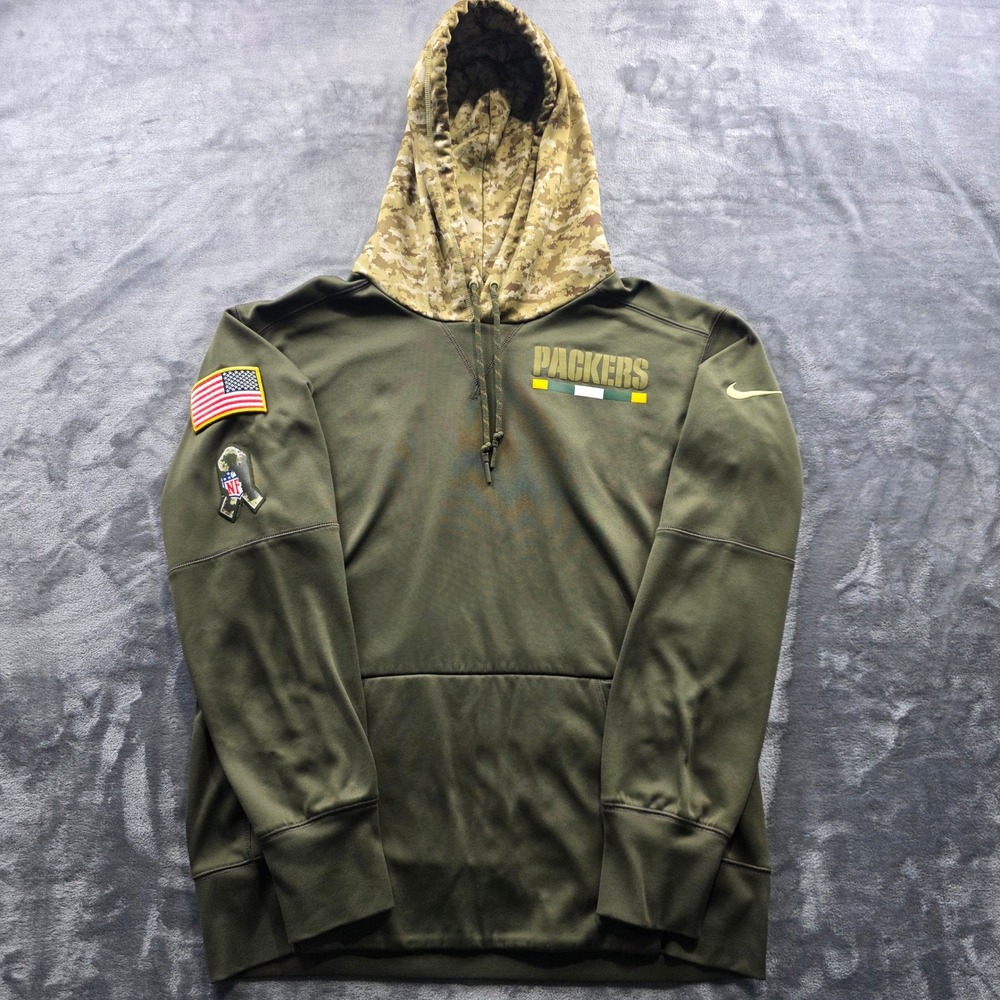 Nike Green Bay Packers Hoodie Medium Olive Mens Salute To Service Polyester Camo